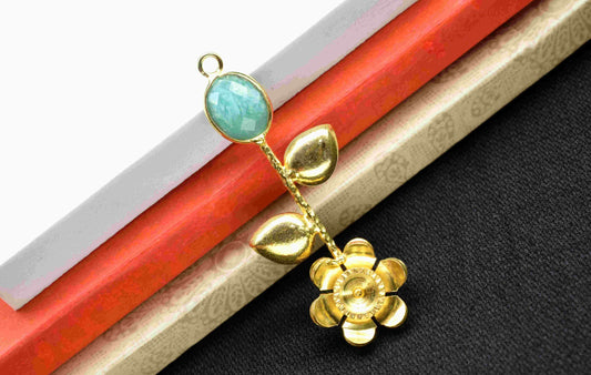 Amazonite Gemstone Pendant , Amazonite  Handmade Pendant , Single Bail Gemstone  Connector, Gold Plated Connectors , Summer Collection