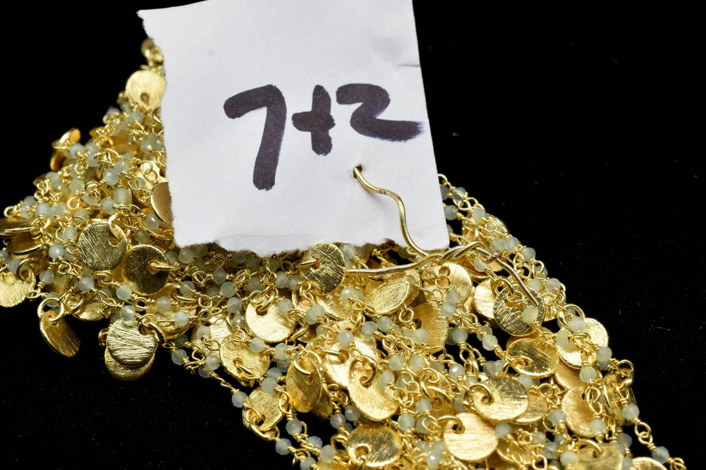 Aqua chalcedony 2mm Beaded & Circle Charm Chain,Aqua Chaledony Rosary Chain,Gold Plating Wire Wrap Chains,charms chains,Jewelry Making Chain