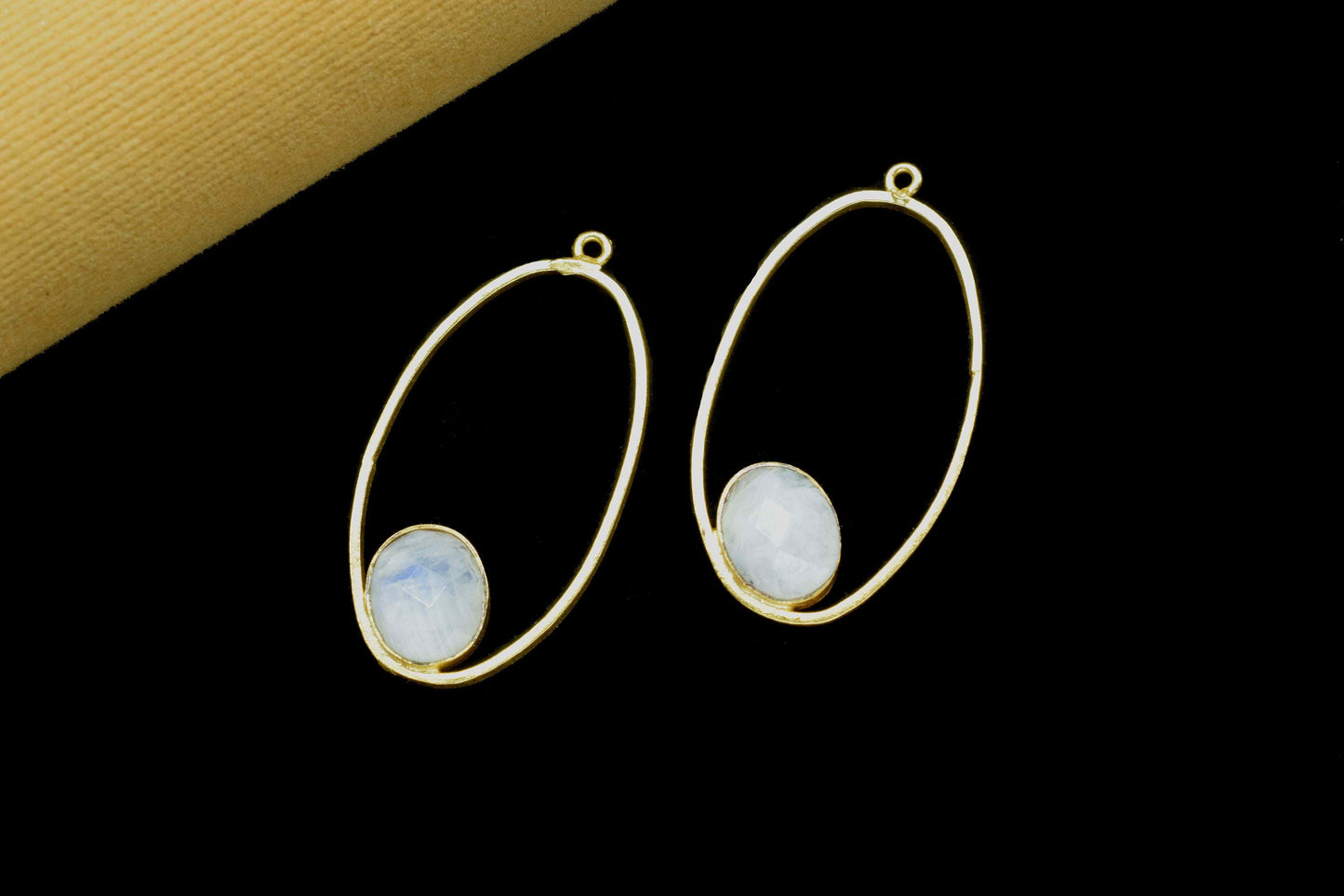 Moonstone Oval Shape Component,Gemstone Connectors Pendant,Moonstone Oval Pendant,Finding Gold Plated Jewelry,Moonstone Pendant,Gift For Her