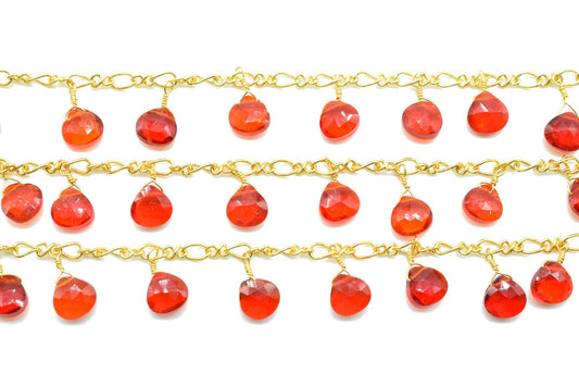 Garnet 6mm Heart shape Briolette Chain,Garnet Wire Wrapped chain,Garnet Gemstone Bead,Garnet Faceted Rosary Chain,Gems Rosary Style,Garnet