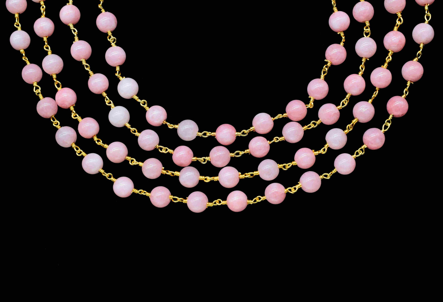 Pink Opal 6mm Smooth Beads Rosary Chain,Pink Opal Smooth Beads Chain,Pink Opal Gemstone Beaded Chain,Pink Opal Gold Plated Beaded Chain,Gift