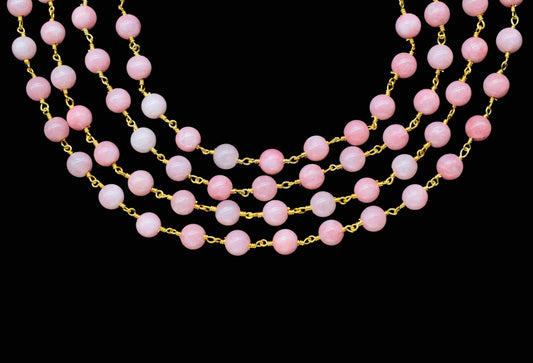 Pink Opal 6mm Smooth Beads Rosary Chain,Pink Opal Smooth Beads Chain,Pink Opal Gemstone Beaded Chain,Pink Opal Gold Plated Beaded Chain,Gift