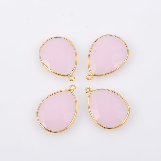 Pink Chalcedony 18x23mm Bezel charm,Pink Chalcedony Teardrop Gold Plated bezel,Gold Vermeil Bezels,jewelry making charm,Gold-Filled bezels