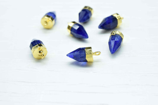 Blue Sapphire Pointed Pendant,Gold Vermeil Tiny Point Pendants,Statement Pendant,Pencil Connector,Gemstone Pendant,Handmade pendant Jewelry