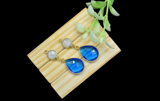 Blue Topaz Component pendants,Multi Gemstone Dangle Earring,Rainbow Connector,Handmade jewelry,Dangle pendant Charms,Station Bezel Link,Gift