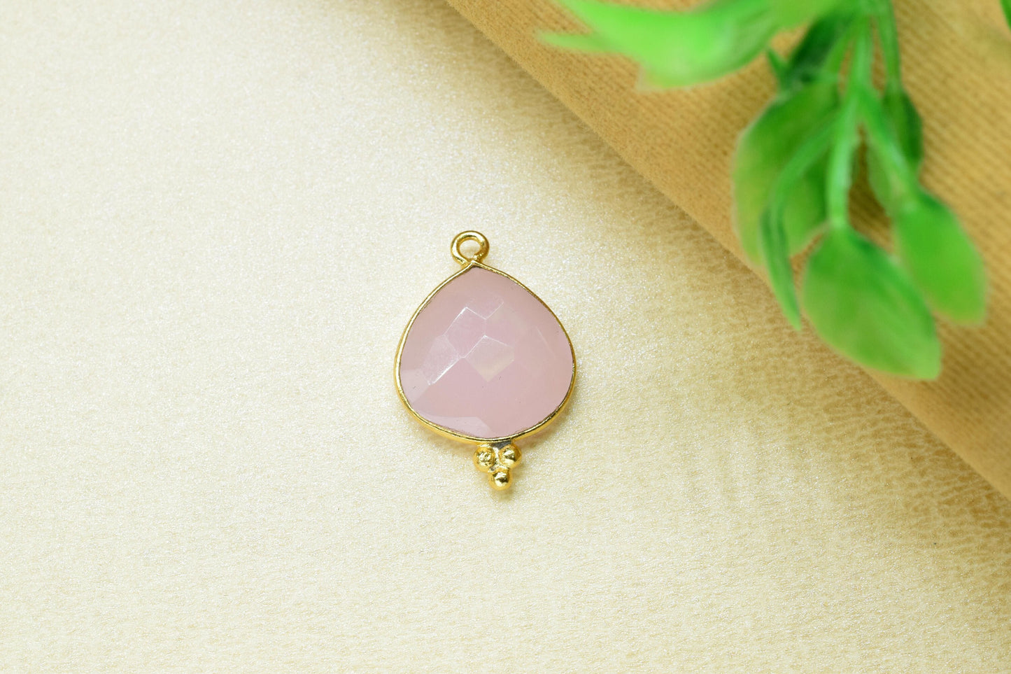 Rose Quartz Checker Board cut Pendant,Rose Quartz Gemstone 14mm Heart shape charm,Gemstone connector,Rose Quartz Pear Pendant Jewelry,Gift