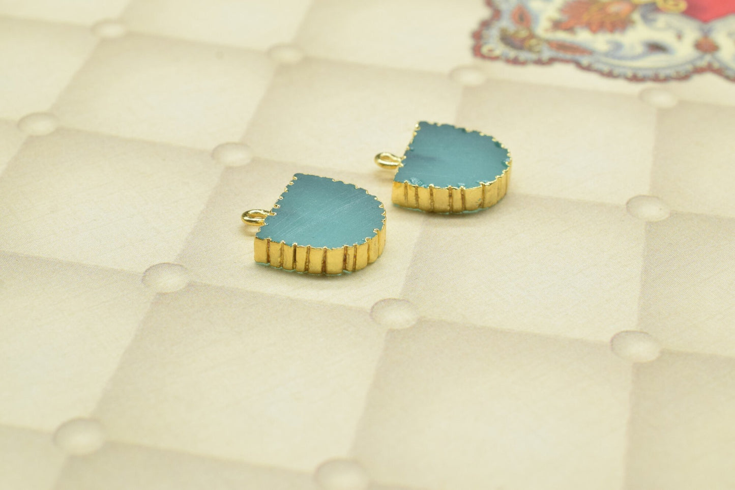 Aqua Chalcedony Semi Circle Pendants,Handmade Half Moon Earring,Necklace Connectors Jewelry,Gemstone Electroplated Charm,Single Bail,Gift