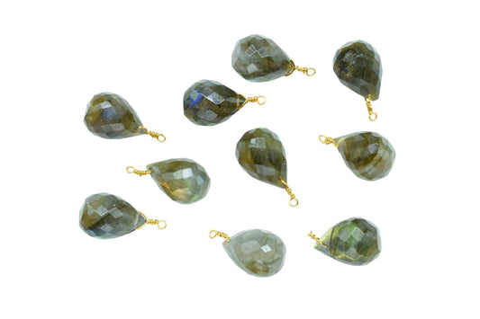 Flashy Labradorite 10x14mm Faceted Drops Wire Wrapped Gemstone,Labradorite dainty dangle drops,Grey Gemstone Connector Charm,mom's Gifts