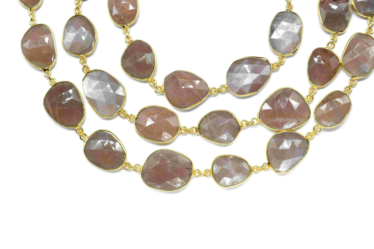 Peach Moonstone Faceted Bezel Connector,Peach Moonstone Jewelry,Moonstone Bezel Chain,Gemstone Irregular Shape Connector Chain,JewelryMaking