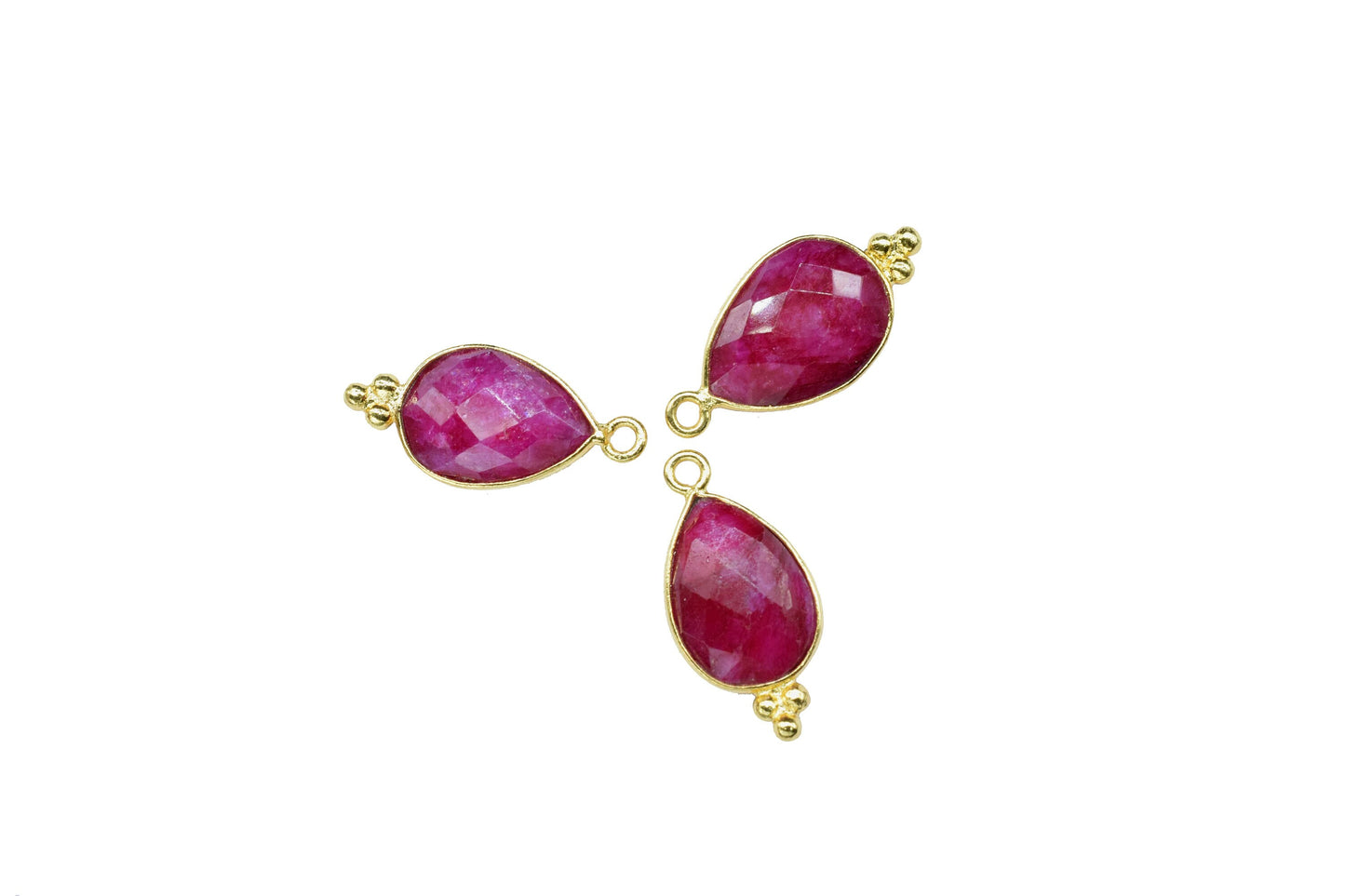 Ruby Faceted beads 10x14mm Bezel Charms Connectors,Ruby Charms Gold Plated Link Pendant Jewelry,Ruby Pear Shape Handmade Connector Jewelry
