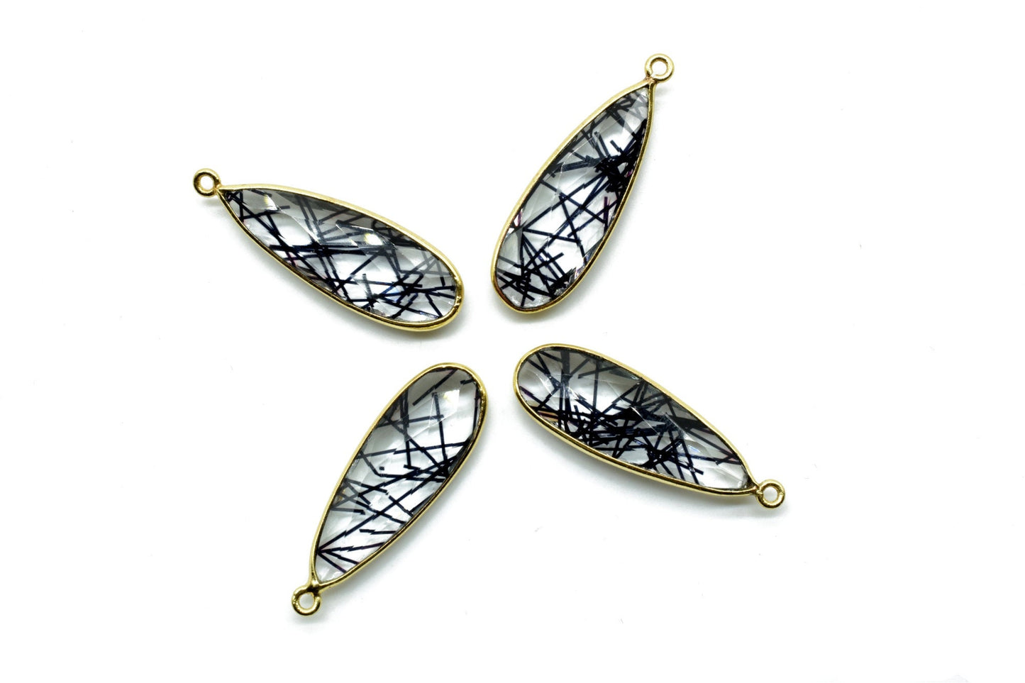 Black Rutile 10x30mm Charm, Black Rutile Pendant, Teardrop Pendant, Faceted Black Rutile, Gemstone Charm, Gemstone Pendant, Dainty Charms
