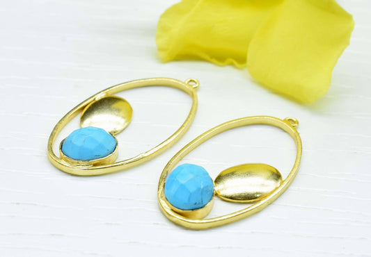 Copper Turquoise Gemstone Oval Shape Pendant,Single Bail Pendant,Turquoise Pendant,Faceted Turquoise,Gemstone Charm Jewelry,Finding Jewelry