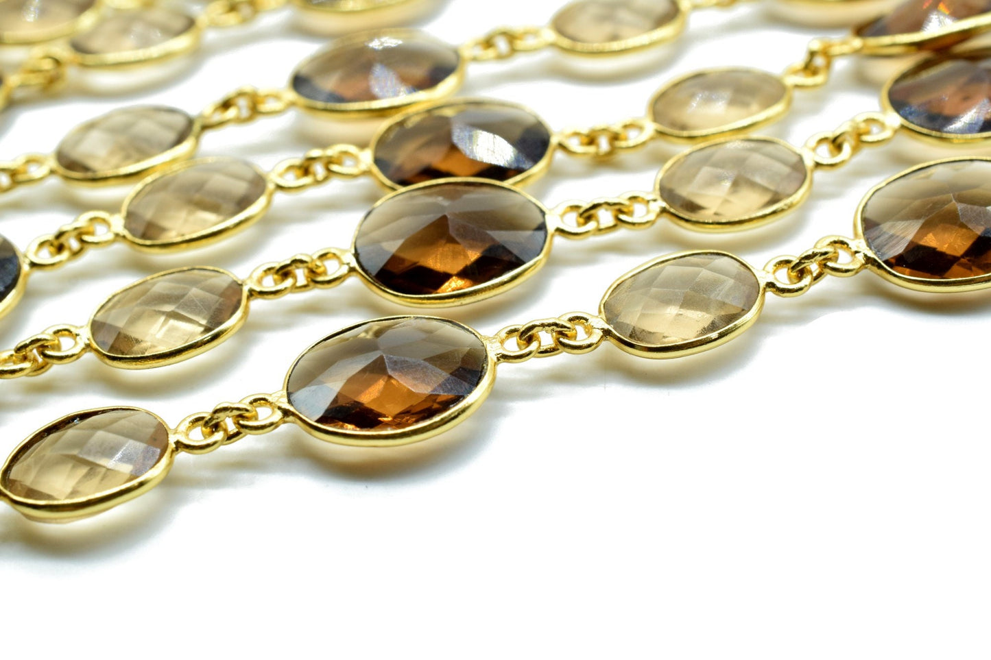 Smoky Quartz & Citrine Gold Plated Bezel Chain Gemstone Connector, Chain,Bezel Connector Chain,Selling Per Foot,Jewelry making chains