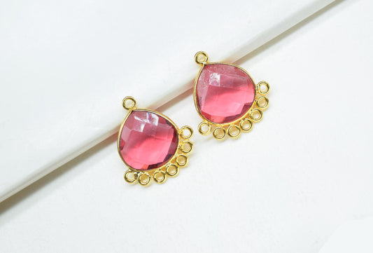 Pink Tourmaline 14mm Heart Bezel Charm/Charms Connector/Handmade Jewellery Connectors/Gemstone Brass Component/Women Jewelry/B'day Gift