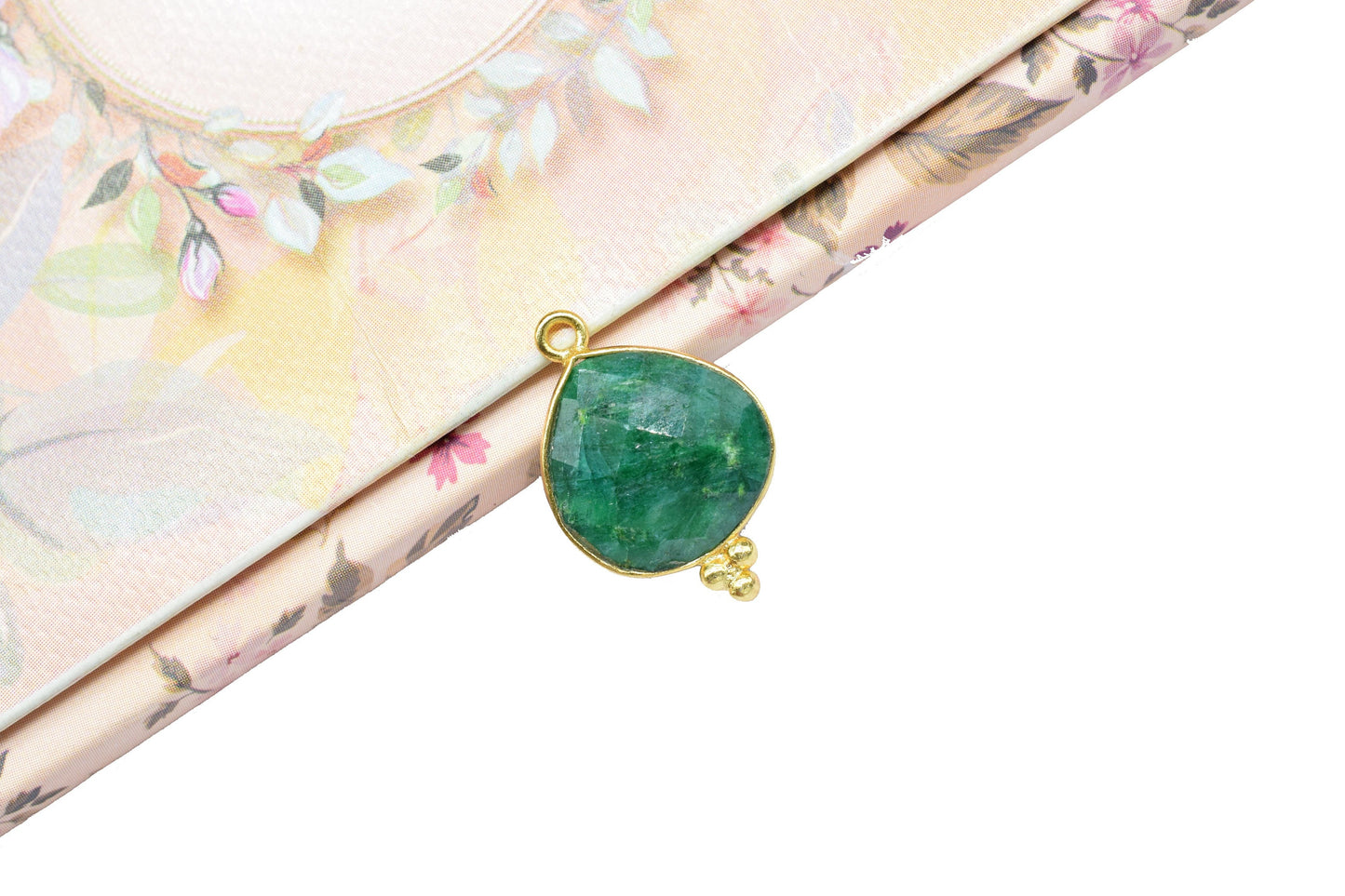 Emerald Single Bail Handmade Connector,Emerald Gemstone Bezel Pendant Jewelry,Emerald Gemstone 14mm Heart Shape Bezels Charms Jewelry,Gift