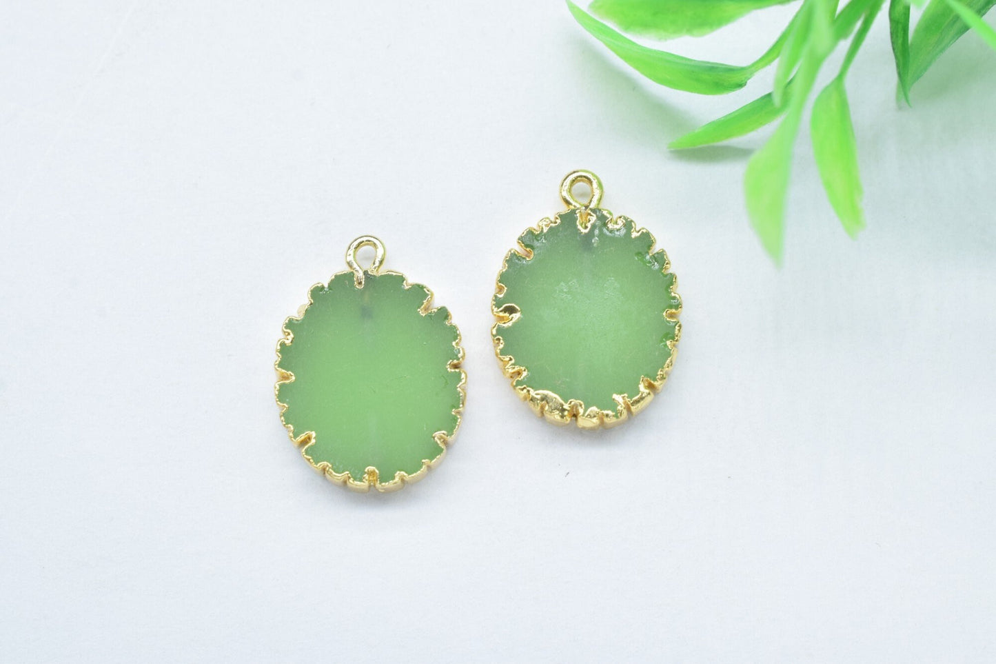 Prehnite Oval Shape Pendants,Gemstone Single Bail Connector,Prehnite Cabechon Pendant Jewelry,Handmade Electroplated,Pendant Charm necklace