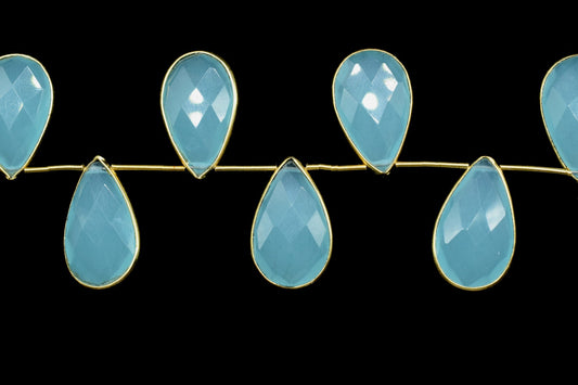 Aqua Chalcedony 12x20mm Gold plated charms 11 pieces strand,Aqua Chalcedony Charm,Making Jewelry Supplies,Natural stone charms,chalcedony,