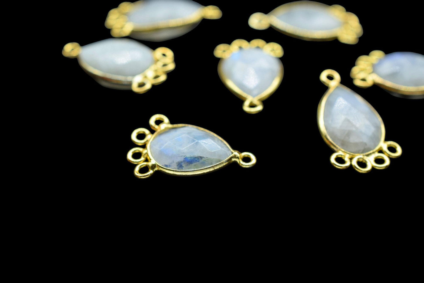 Moonstone 10x14mm Teardrop Bezel Charm/Charms Connector/Handmade Jewellery Connectors/Gemstone Brass Component/Women Jewelry/B'day Gift