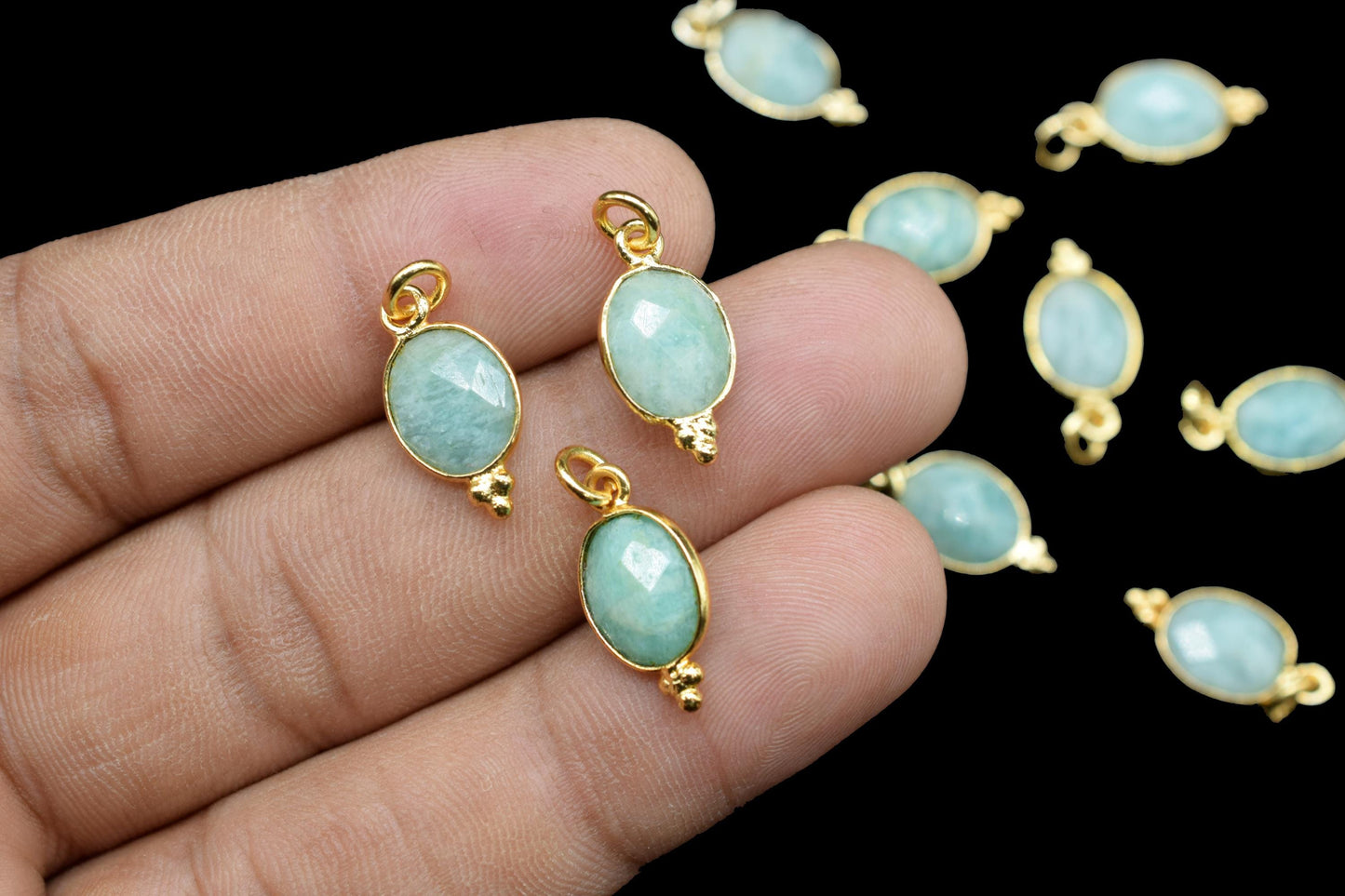 Amazonite Gemstone 8x10mm Oval shape charm,Amazonite pendant Jewelry,Amazonite charm jewelry,Amazonite Gold Plated bezel jewelry making
