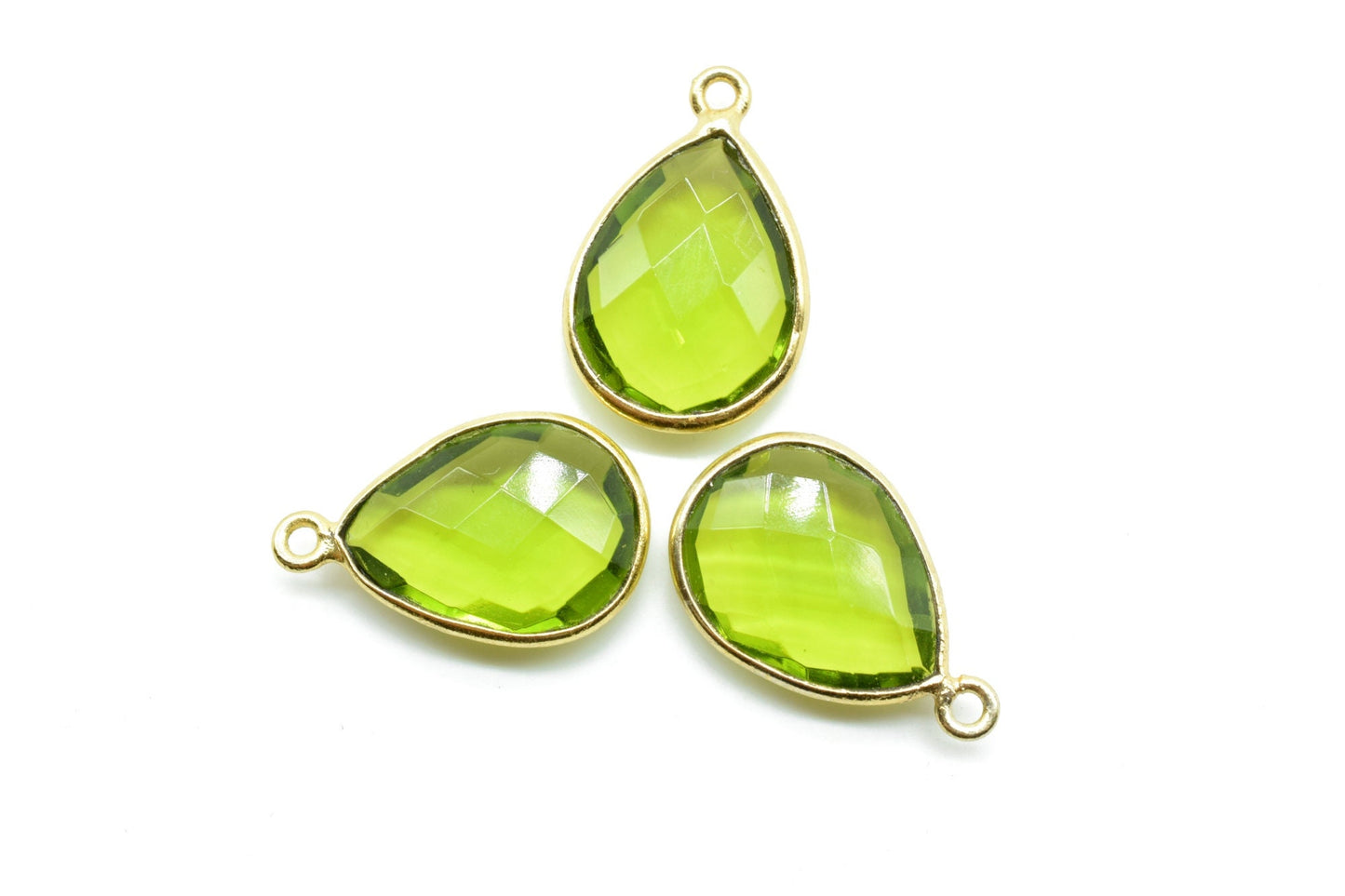Peridot 12x16mm Teardrop Bezel charm,Elegant Peridot Gemstone Components Pear Shape Connectors,Single Bail Over Brass Gold Edge Jewelry