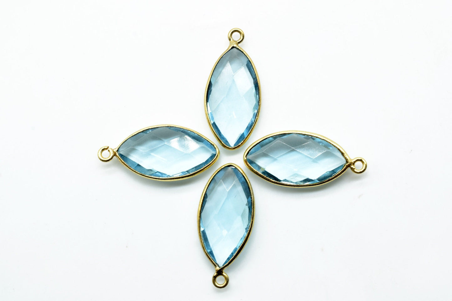 Sky Topaz 10x20mm Marquise shape charm,Brass Gold Plated bezel,Sky Topaz Faceted Briolette Connector,Topaz Bezel Pendant,Sky Topaz connector