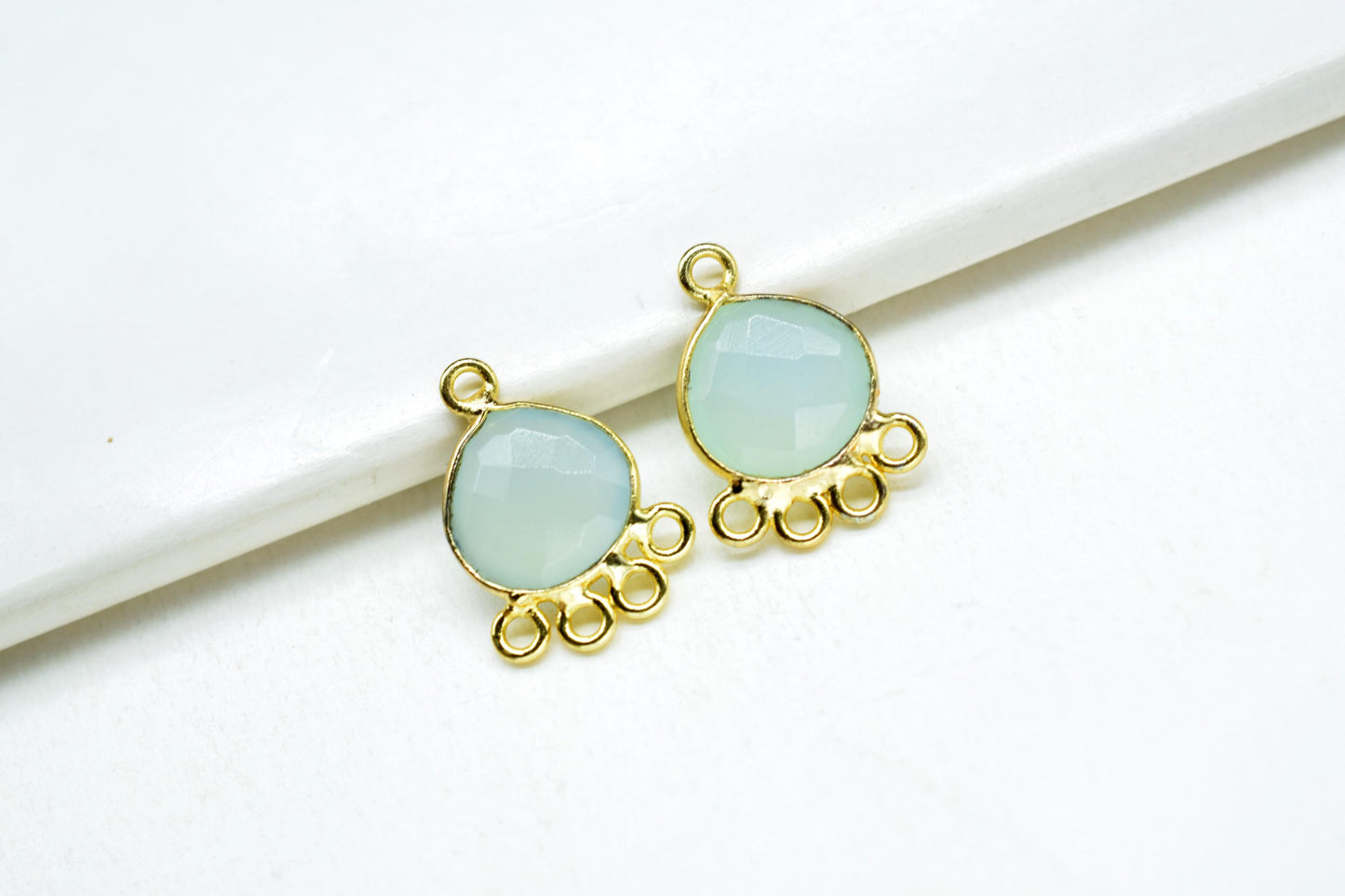 Aqua Chalcedony Heart Shape Pendant/Gold Plated Charms Jewelry/Handmade Connector Jewelry/Connector Charms/Station Bezel Link Supplies/Gift
