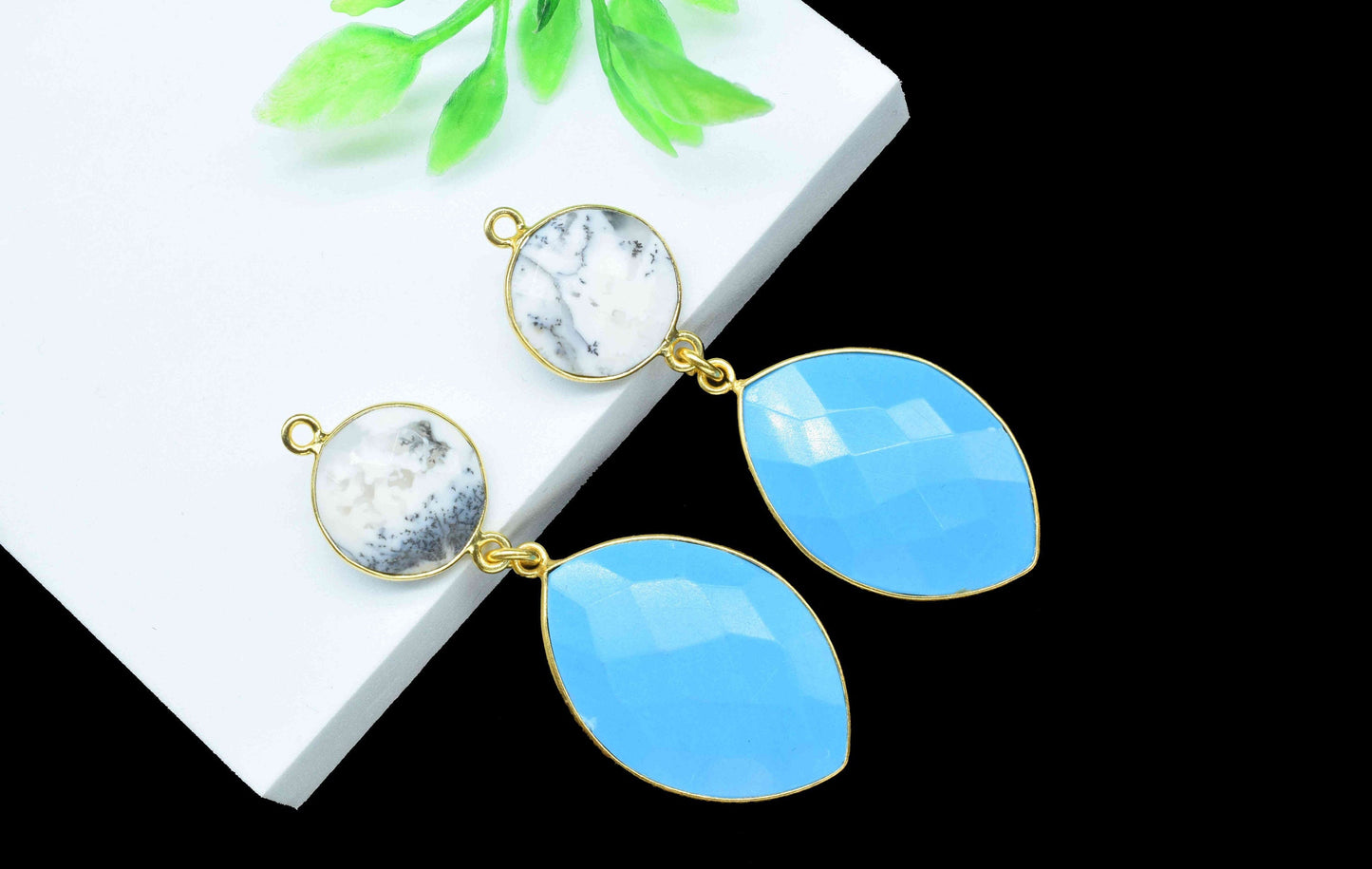 Turquoise Dangle pendant Connector,Handmade jewelry,Dendrite Opal pendant Charms,Component pendant,Station Link,Multi Gemstone Bezel Jewelry