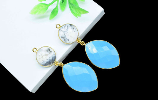 Turquoise Dangle pendant Connector,Handmade jewelry,Dendrite Opal pendant Charms,Component pendant,Station Link,Multi Gemstone Bezel Jewelry