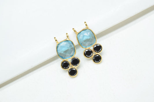 Sky Topaz 8mm Cushion shape Bezel charms,Sky Topaz Pendant,Sky Gemstone connector,Sky Topaz Jewelry,Cubic zirconia Bezel charm,p001