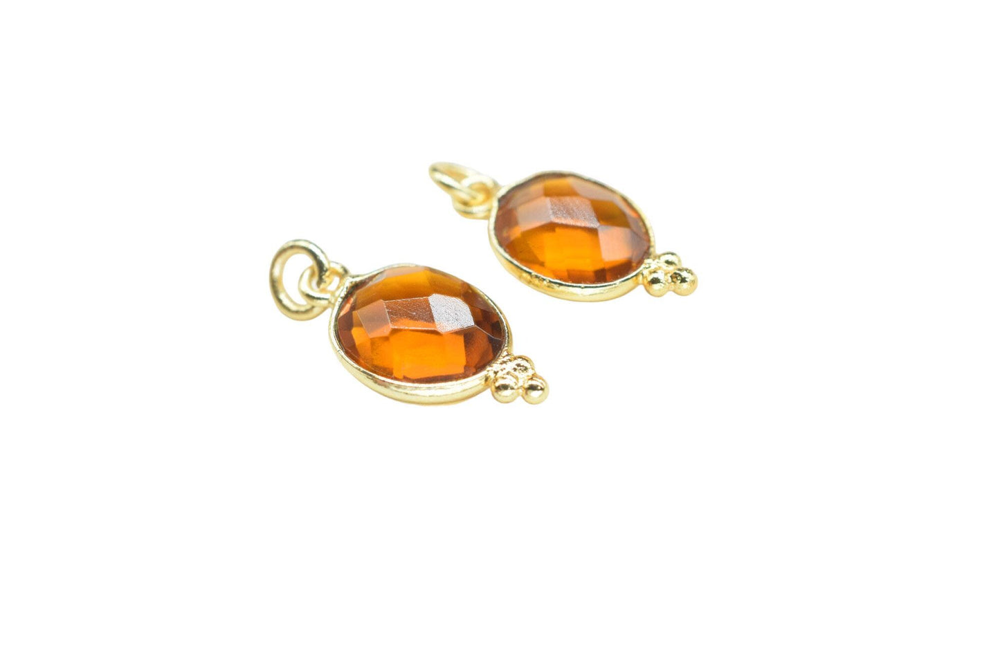 Citrine 8x10 oval,single Bail Connectors,Citrine Pear Shape Charms,Citrine Gold Plated Bezels,Jewelry Making Charms,Citrine charm,B'day Gift