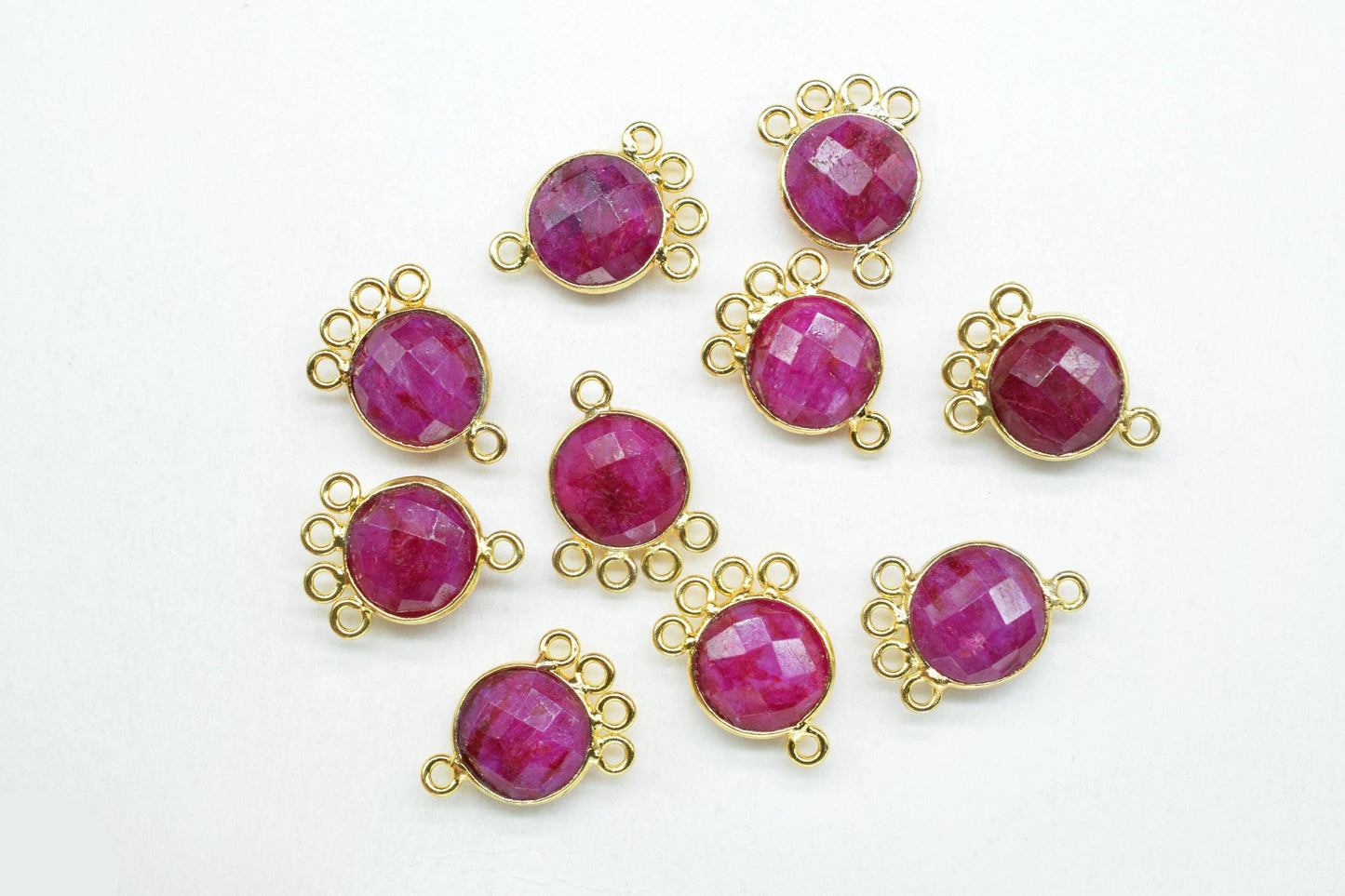 Ruby 10mm Round Bezel Charm/Gemstone Brass Component/Single Bail Pendant charms/Round Handmade Jewellery Connector/B'day Gift