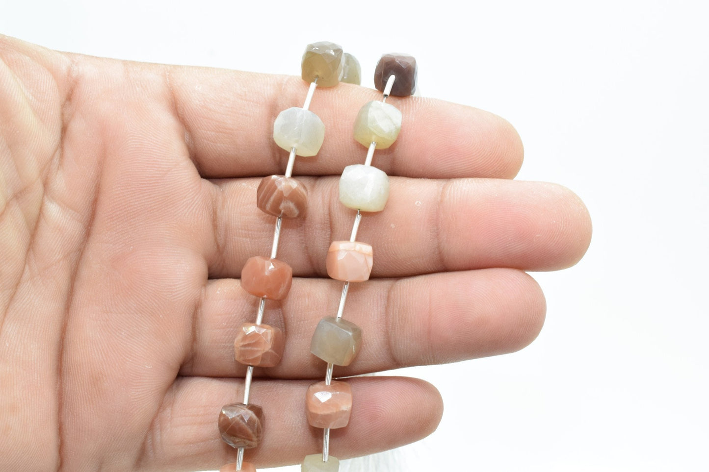 Natural Multi Moonstone 8mm Cube Box Beads,Gemstone Faceted Box Shape Briolettes,Box shape Briolettes,Jewelry Making Beads,6 Inch Strands
