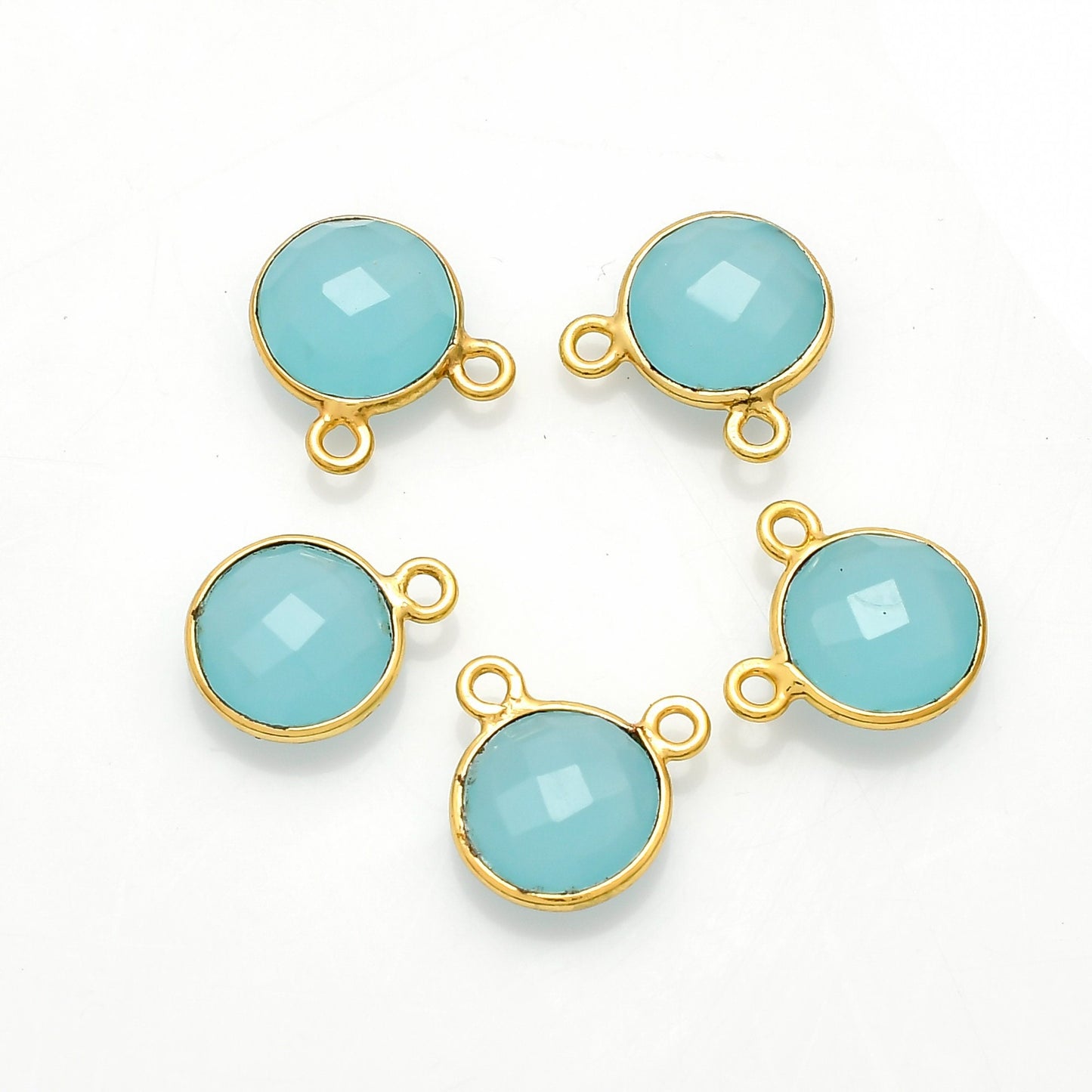 Blue chalcedony 10mm Round Bezel double connector,Chalcedony Gold Plated bezel,chalcedony Bezel,Gold Vermeil Bezel,jewelry Gold-Filled bezel