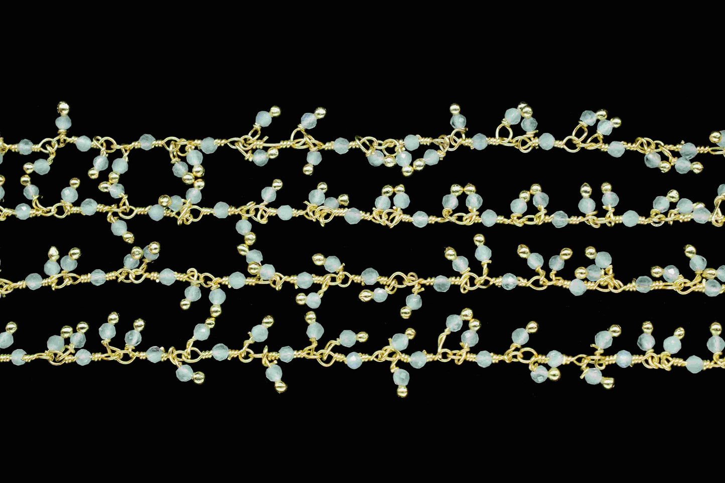 Aqua Chalcedony Cluster Rosary Chain, Aqua 2mm-2.5mm Rondelle Shape Beaded Chain, Cluster Rosary Chains, Dangling Flower Chain, Rosary Chain