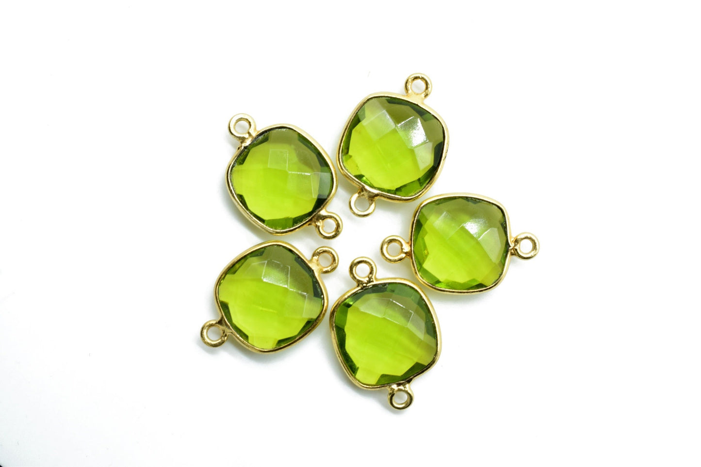 Peridot 12mm cushion double loop connectors,Elegant Peridot Gemstone Components cushion Shape Connectors,Earring connectors,Earrings Pendant
