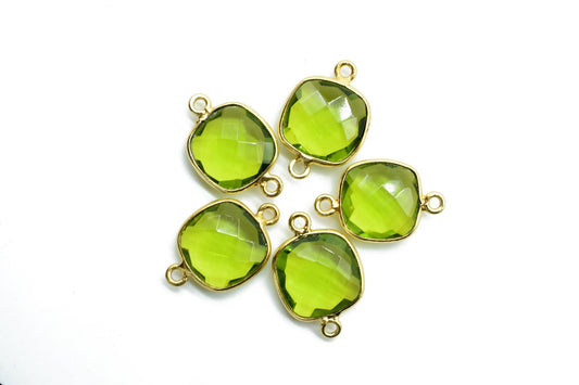 Peridot 12mm cushion double loop connectors,Elegant Peridot Gemstone Components cushion Shape Connectors,Earring connectors,Earrings Pendant