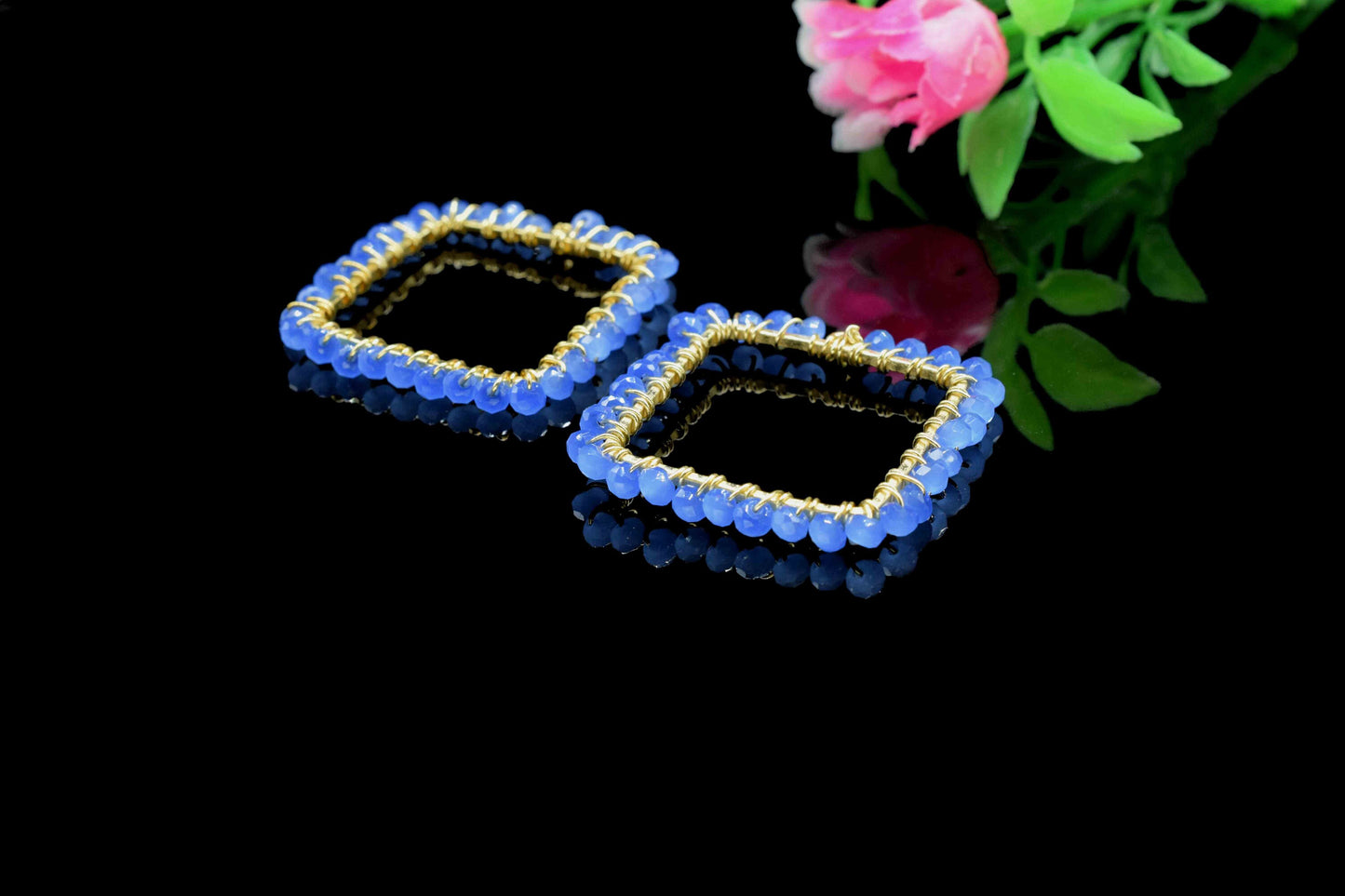 Blue Quartz Wire Wrapped Dangle Connector, Gemstone Component, Handmade Earring, Finding Necklace Component Jewelry,Beaded Earring Connector