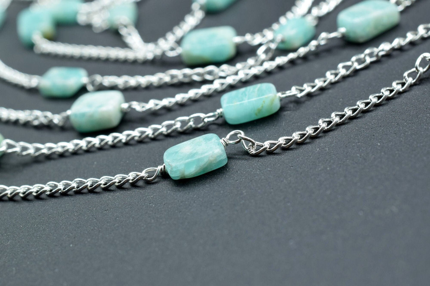 Amazonite slice Beaded Chain,Beaded Rosary Chain,Wrapped Brass Wire,Necklace,Bracelet,Handmade Jewelry, Finding Necklace,rough stone rosary