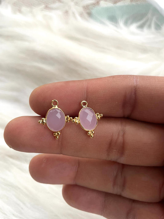Rose Quartz 8x10 single bail connector,Rose Quartz Brass Gold Plated bezel,Rose Quartz Connector,Rose Quartz Bezel Pendant,pink chalcedony