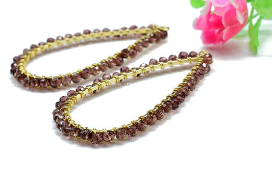Amethyst Beaded Earring Connectors, Gemstone Wire Wrapped Pendant Jewelry, Components Pair Gold Plated Earrings,Handmade Pear Shape Earrings