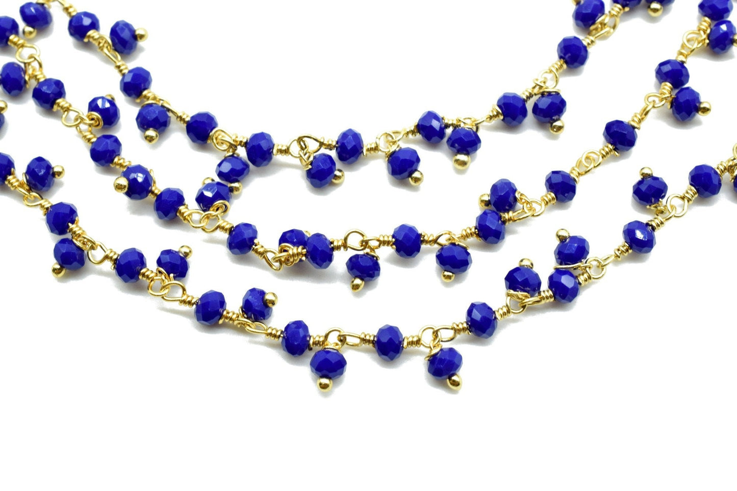 Lapis Lazuli Cluster Rosary Chain,dangling Chain,Thick Chain, Gold Wire Wrapped Chalcedony Quartz Beaded chain,Flower Chain,Chain by foot