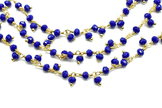 Lapis Lazuli Cluster Rosary Chain,dangling Chain,Thick Chain, Gold Wire Wrapped Chalcedony Quartz Beaded chain,Flower Chain,Chain by foot