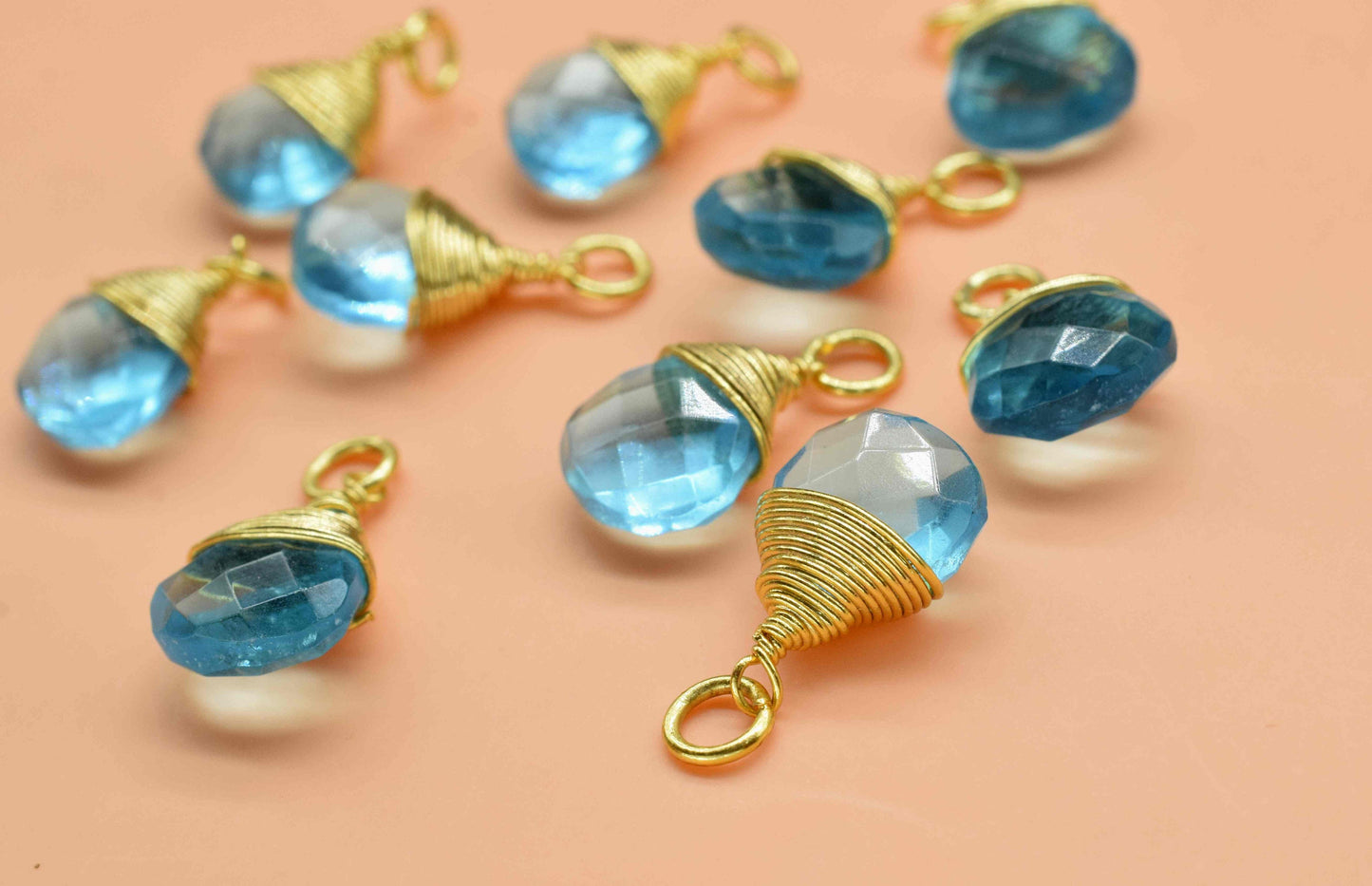 Sky Topaz Faceted Connector, Wire Wrapped Gemstone Pendant, 10mm Heart Shape Gemstone Bezel, Topaz Faceted Charms, Sky Topaz Pendant Jewelry