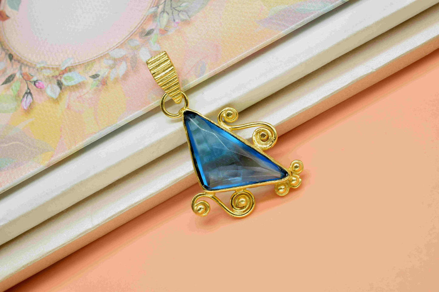 Blue Topaz 12x25mm Triangle shape Pendant, Topaz Pendant Jewelry, Triangle Shape Pendant, Gemstone Topaz Pendant Jewelry,Gold Plated Pendant