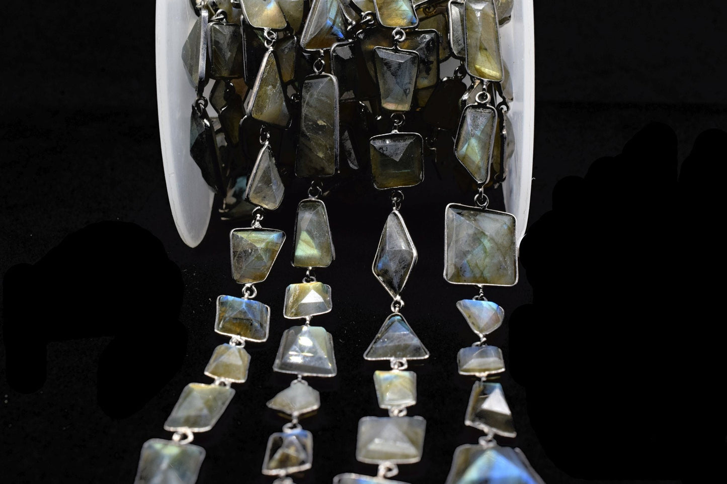 Blue Flashy Labradorite connector link Chain-Natural Labradorite Bezel Chain,Labradorite Free Shape Connector Chain,Labradorite bezeld chain