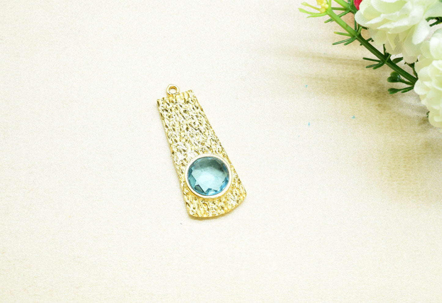 Blue Topaz Pendant , Blue Topaz Gemstone Handmade Pendant , Single Bail Charms , Gold Plated Connectors , Gemstone Connector Charm