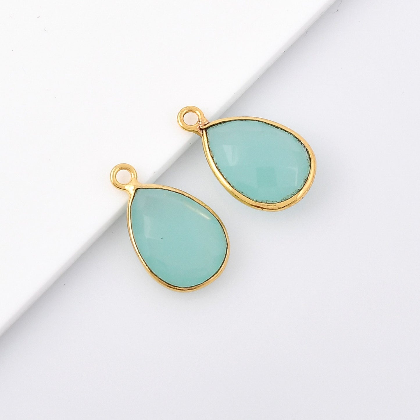 Aqua Chalcedony 9x13mm Bezel charm,Aqua Chalcedony Teardrop Gold Plated bezel,Gold Vermeil Bezel,jewelry making charm,Gold-Filled bezel
