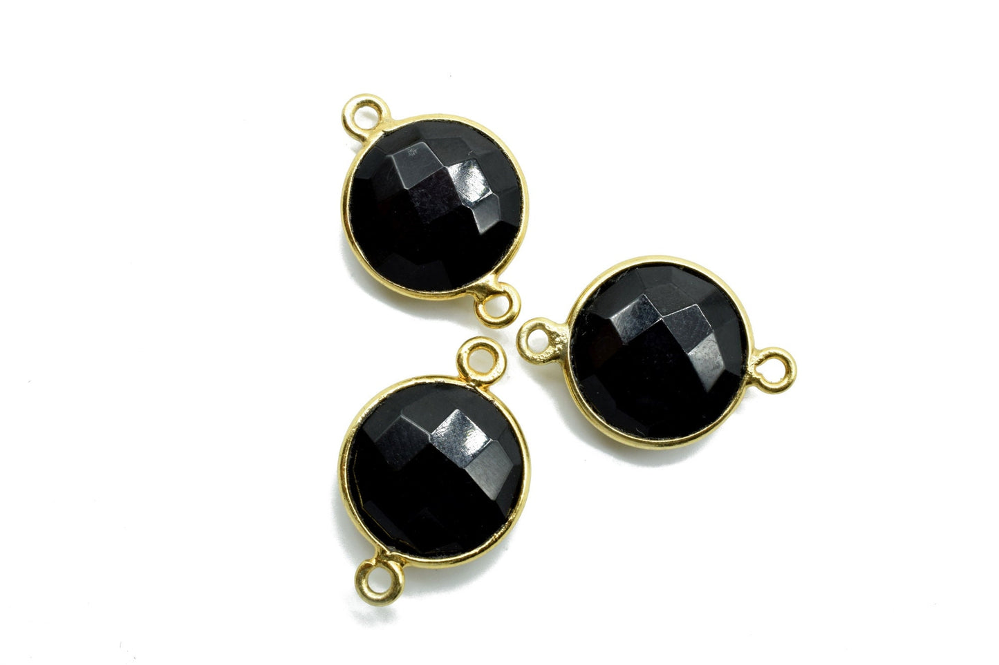 Black onyx 12mm round Double bail connectors,Black onyx Pendant,Black onyx Round Gold Plated bezel,jewelry making charm,black onyx connector