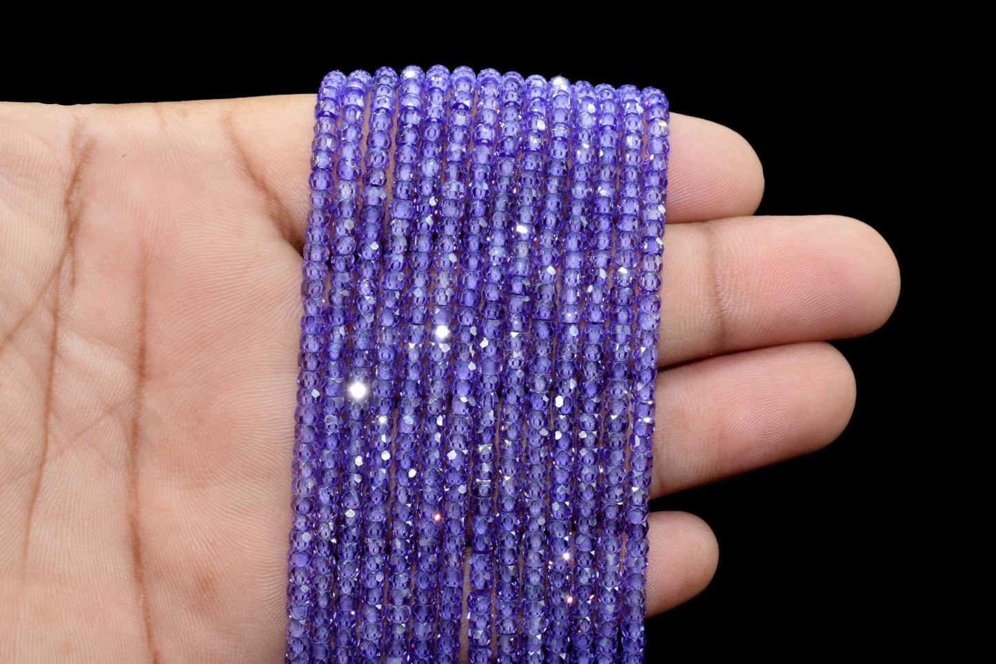 Amethyst 3mm Faceted Rondelle Beads,Cubic Zircon Beads Strand,Amethyst Bead Necklace,Faceted Micro CZ Beads 13 Inches Strand Handmade Craft