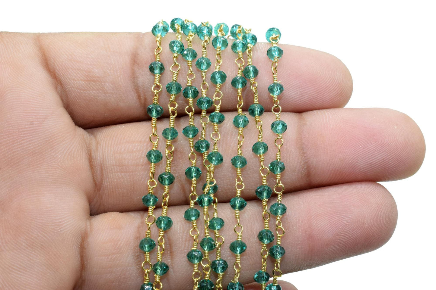 Apatite 4mm Beaded Chain,Apatite Rosary,Apatite Wire Wrap Chain,Apatite Brass chain,Apatite Jewelry Making craft &Chain,Apatite Rosary chain